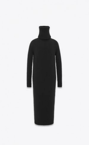 YSL Extra-long Turtleneck Pulovere In Lână Negrii | Romania_YSL33695