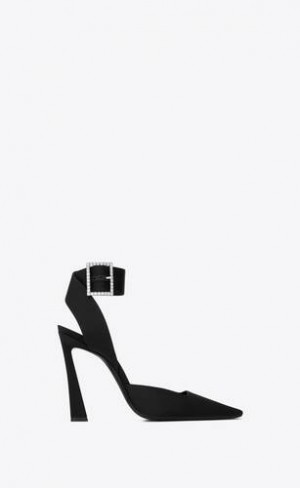 YSL Fanny Slingback Pumps In Crepe Satin Negrii | Romania_YSL92455