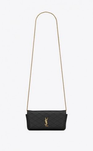 YSL Gaby Phone Holder In Matlasat Piele Negrii | Romania_YSL11215