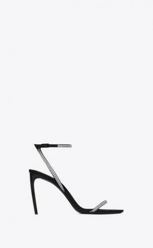 YSL Georgia Sandals In Crepe Satin With Rhinestones Negrii | Romania_YSL93305