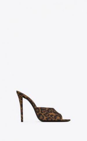YSL Goldie Mules In Leopard Grosgrain Maro | Romania_YSL74341