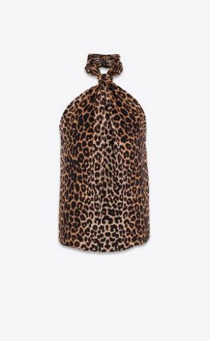 YSL Halter Top In Leopard Silk Georgette Leopard | Romania_YSL91454