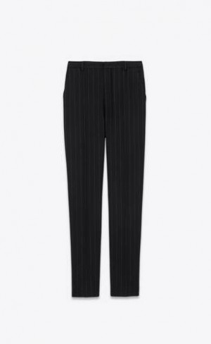 YSL High-waisted Pinstripe Lână Felt Negrii | Romania_YSL91768