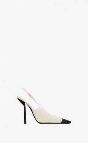 YSL Ines Slingback Pumps In Satin Albi Negrii | Romania_YSL85874