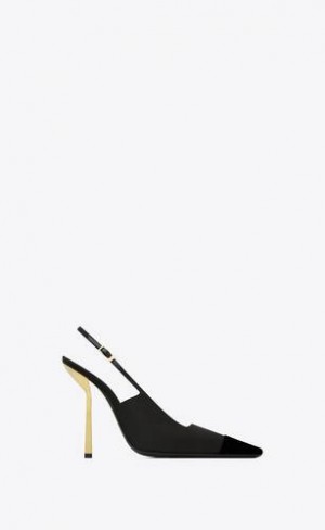 YSL Ines Slingback Pumps In Satin Crepe Negrii | Romania_YSL87129