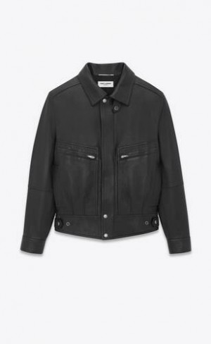 YSL Jacket In Drummed Lambskin Negrii | Romania_YSL12505