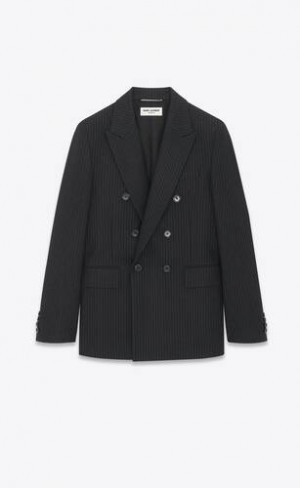 YSL Jacket In In Dungi Lână Flannel Negrii | Romania_YSL10378