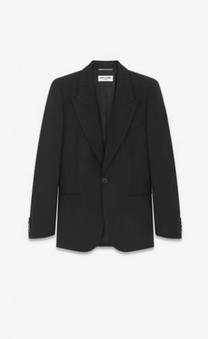 YSL Jacket In In Dungi Lână Gabardine Negrii | Romania_YSL93405