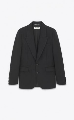 YSL Jacket In In Dungi Lână Negrii | Romania_YSL52993