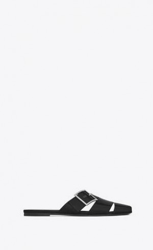 YSL Jacques Plati Mules In Crepe Satin Negrii | Romania_YSL97826