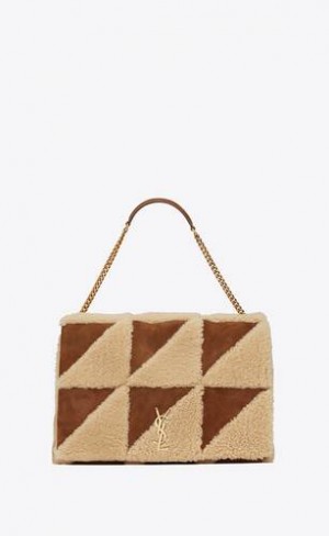 YSL Jamie 4.0 In Piele Intoarsa And Shearling Patchwork Bej Albastru Deschis | Romania_YSL58023