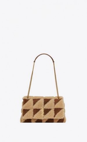 YSL Jamie Medium In Piele Intoarsa And Shearling Patchwork Bej Albastru Deschis | Romania_YSL50997