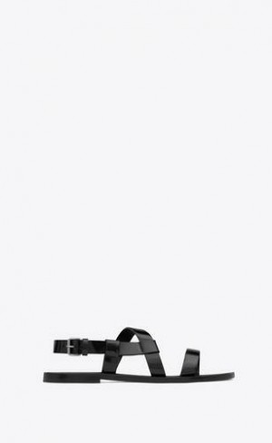 YSL Jean Sandals In Glazed Piele Negrii | Romania_YSL20192