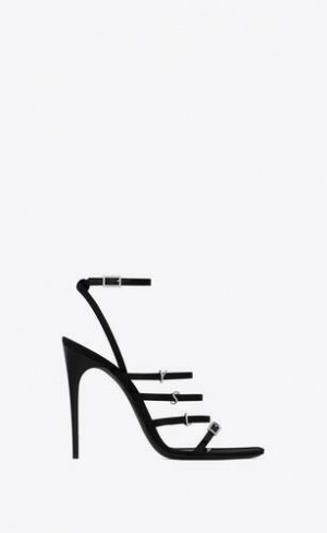 YSL Jerry Sandals In Crepe Satin And Rhinestones Negrii | Romania_YSL58740