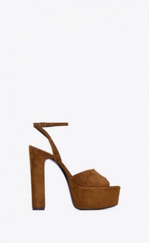 YSL Jodie Platforma Sandals In Piele Intoarsa Maro | Romania_YSL79965