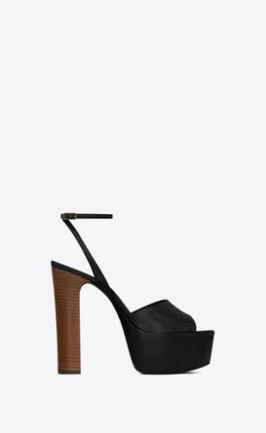 YSL Jodie Platforma Sandals In Shiny Piele Negrii | Romania_YSL47018
