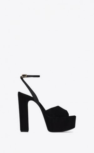 YSL Jodie Platforma Sandals In Velvet Negrii | Romania_YSL44197