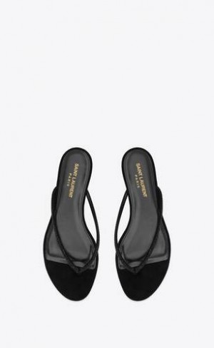 YSL Joni Plati Sandals In Piele Intoarsa And Rhinestones Negrii | Romania_YSL63218
