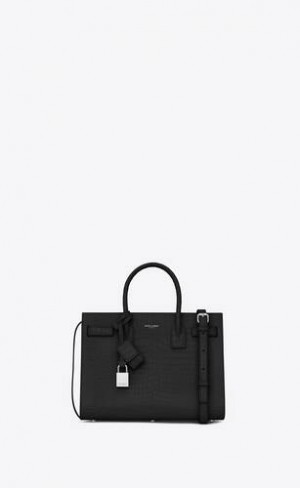 YSL Jour Baby In Embossed Crocodile Piele Negrii | Romania_YSL38712