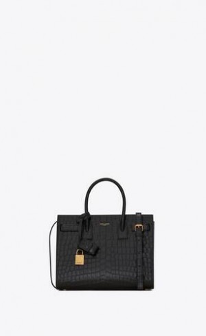YSL Jour Baby In Matte Crocodile Embossed Piele Negrii | Romania_YSL40976