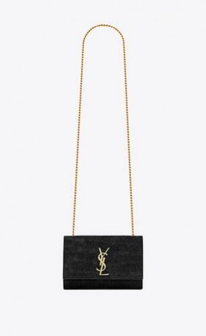 YSL Kate Small In Crocodile-embossed Nubuck Negrii | Romania_YSL96038