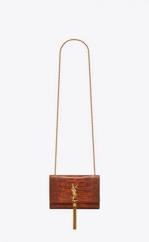 YSL Kate Small Tassel In Lacquered Lizard Skin Rosii Inchis | Romania_YSL64706