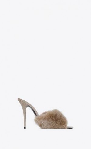 YSL La 16 Mules In Animal-free Fur And Piele Intoarsa Gri | Romania_YSL19884