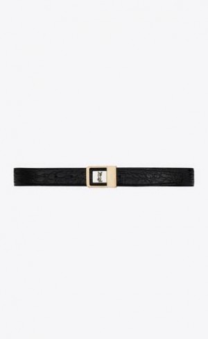 YSL La 66 Cu Catarama Crocodile-embossed Piele Negrii | Romania_YSL54352