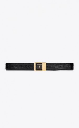 YSL La 66 Cu Catarama Crocodile-embossed Piele Negrii | Romania_YSL39749