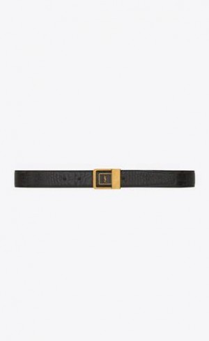 YSL La 66 Cu Catarama Crocodile-embossed Piele Negrii Aurii | Romania_YSL26045