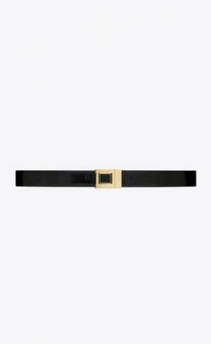 YSL La 76 Cu Catarama Brushed Piele And Enamel Negrii | Romania_YSL70765