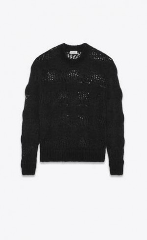 YSL Ladder-knit Pulovere In Mohair Negrii | Romania_YSL76827
