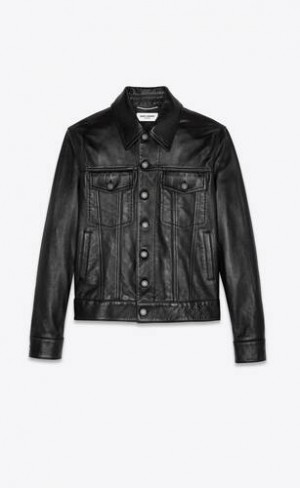 YSL Lambskin Denim Jacket Negrii | Romania_YSL64434