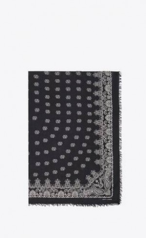 YSL Large Bandana In Cashmere Blend Negrii Albi | Romania_YSL96144