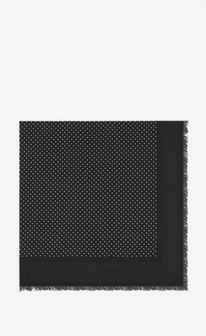 YSL Large Square Scarf In Dotted Modal And Silk Negrii Albi | Romania_YSL18640
