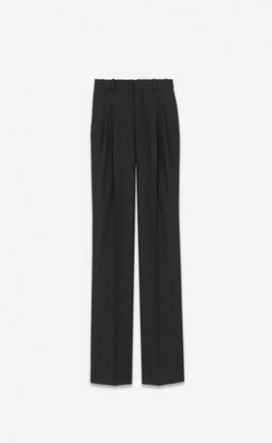YSL Largi-leg In Dungi Lână Flannel Negrii | Romania_YSL82921