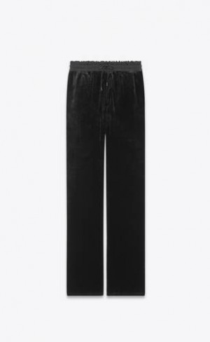 YSL Largi-leg Sweatpants In Velvet Jersey Negrii | Romania_YSL20436