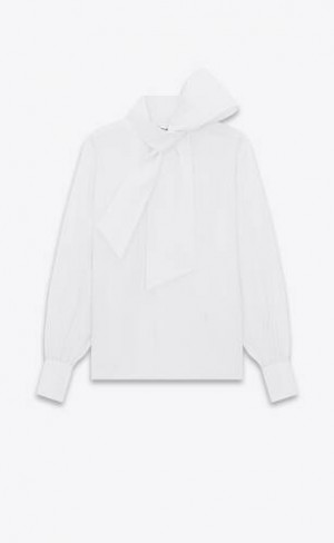 YSL LavallièRe-neck Blouse In Bumbac Poplin Albi | Romania_YSL74975