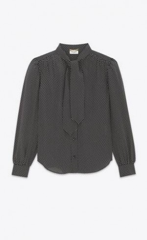 YSL LavallièRe-neck Blouse In Dotted Silk Satin Negrii | Romania_YSL38766