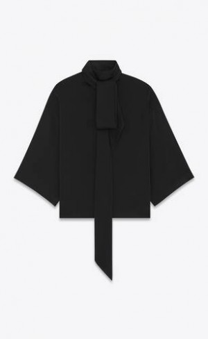 YSL LavallièRe-neck Blouse In Satin Crepe Negrii | Romania_YSL75446
