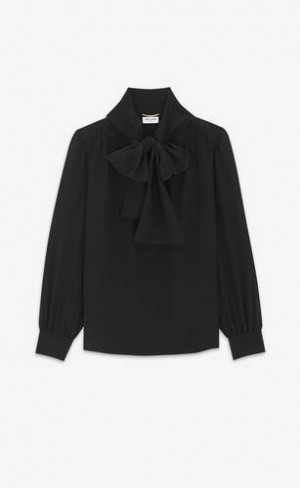 YSL LavallièRe-neck Blouse In Silk Crepe De Chine Negrii | Romania_YSL14379