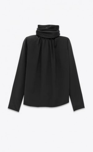 YSL LavallièRe-neck Blouse In Silk Satin Negrii | Romania_YSL95332