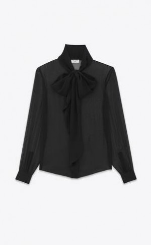 YSL LavallièRe-neck Shirt In Crepe Muslin Negrii | Romania_YSL83350