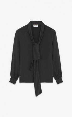 YSL LavallièRe-neck Silk Satin Negrii | Romania_YSL48051