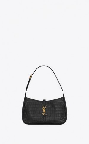 YSL Le 5 à 7 In Crocodile-embossed Shiny Piele Negrii | Romania_YSL40251