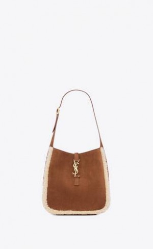 YSL Le 5 à 7 Supple Small In Piele Intoarsa And Shearling Bej Inchis | Romania_YSL20190