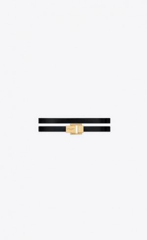 YSL Le Carré Double-wrap Bracelet In Piele And Metal Negrii Aurii | Romania_YSL29819