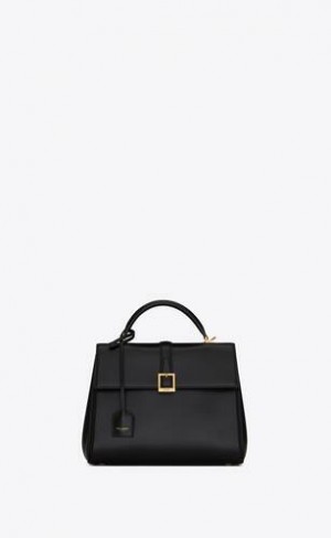 YSL Le Fermoir Small Top Handle Bag In Shiny Piele Negrii | Romania_YSL32536