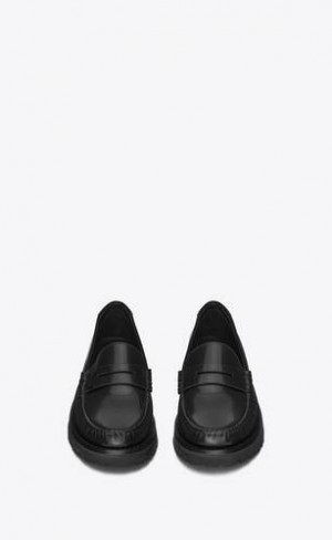 YSL Le Grosolan Penny Slippers In Glazed Piele Negrii | Romania_YSL42238