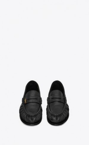 YSL Le Loafer Penny Slippers In Shiny Creased Piele Negrii | Romania_YSL45020